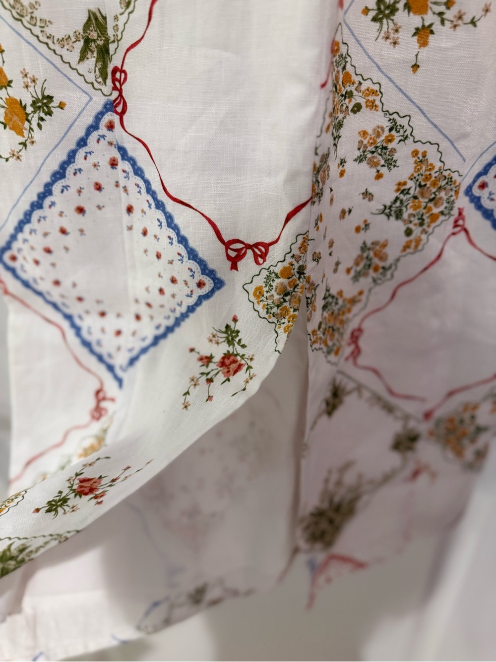 Reformation White Midi Dress with Red, Blue, Green Floral Patchwork - Picture 6 of 9
